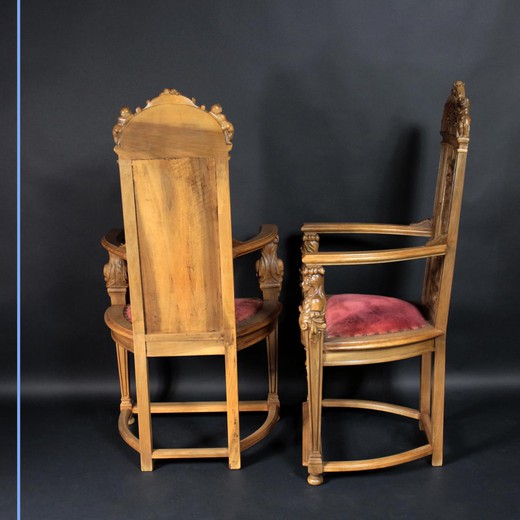 винтажные парные кресла в стиле нео ренессанс, орех, 19 век