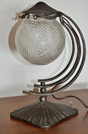 антикварные настольные лампы из кованного железа и стекла, ар деко, 19 век
