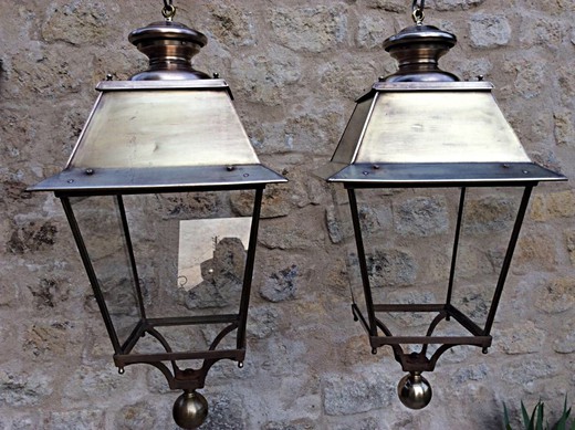 винтажные парные фонари из латуни, середина 20 века