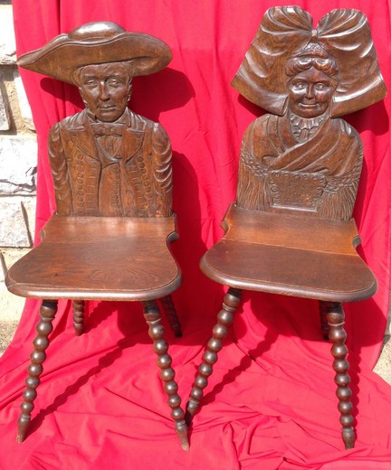 антикварные парные стулья из дуба, 19 век