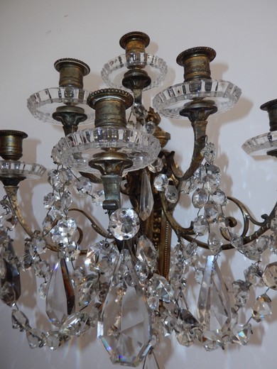 старинные настенные светильники из бронзы и хрусталя, 19 век