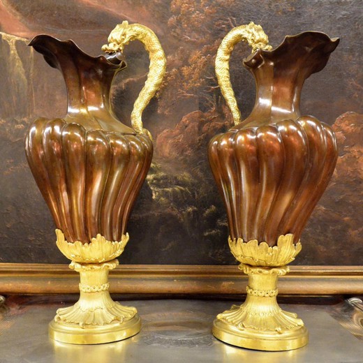 антикварные парные вазы из бронзы, 19 век