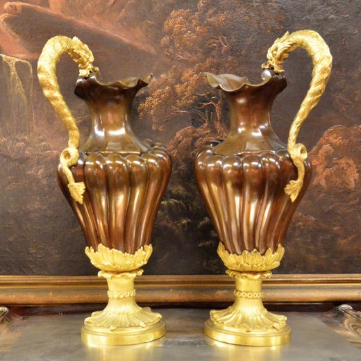 старинные парные вазы из бронзы, 19 век