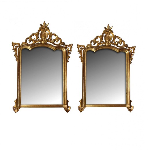 антикварные парные зеркала из дерева и золота, 19 век