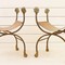 Pair Of Stools Curule - Iron - Gilt Bronze - Leather