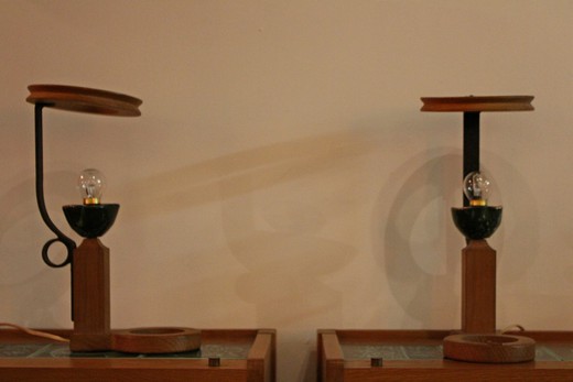 антикварные парные лампы на стол из дерева