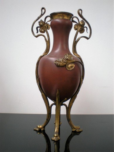 парные вазы из металла ар нуво, антиквариат, 19 век