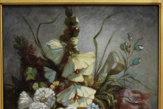 винтажная картина маслом букет цветов, 1900 год