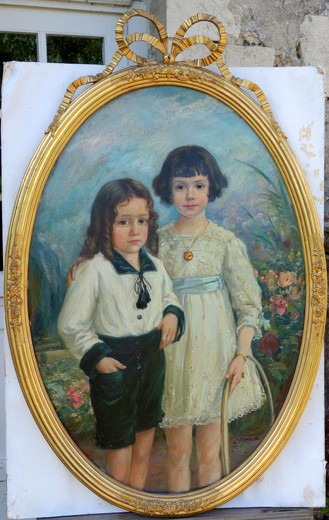антикварный портрет детей, начало 20 века