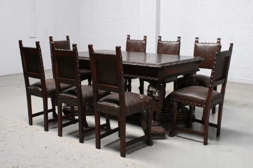 антикварная столовая ренессанс орех стол 8 стульев