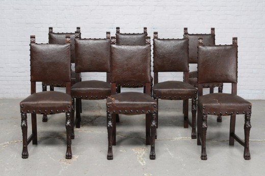 антикварные 8 стульев ренессанс кератиды орех кожа