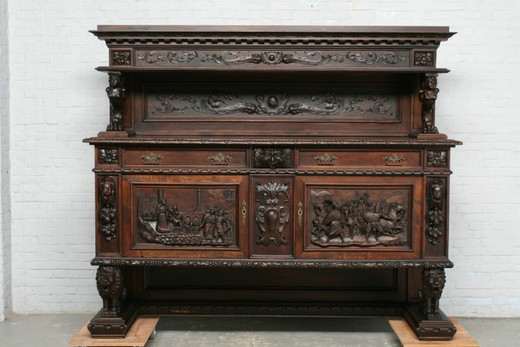 старинный столовый гарнитур в стиле ренессанс, орех, 19 век