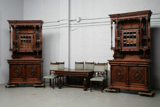 антикварный столовый гарнитур в стиле ренессанс из ореха, 19 век