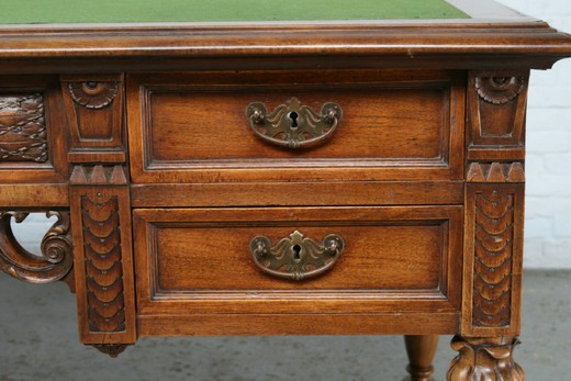 винтажный стол-бюро из ореха и бронзы ренессанс, 19 век