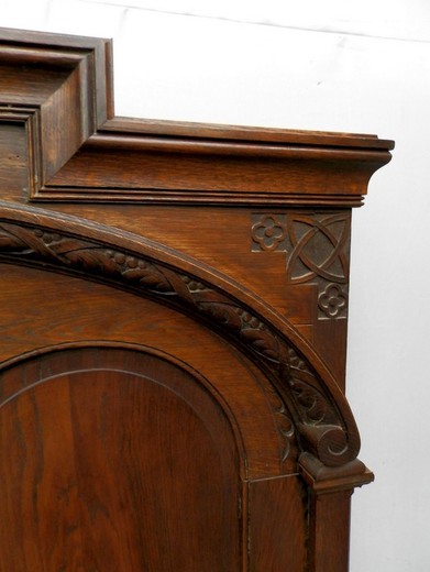 винтажная скамья ренессанс из дуба и кожи, 19 век
