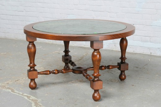 старинная мебель - кофейный столик из дерева и мрамора, 20 век