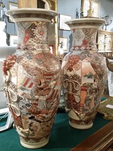 антикварные парные вазы сацума фарфор золочение япония XIX век