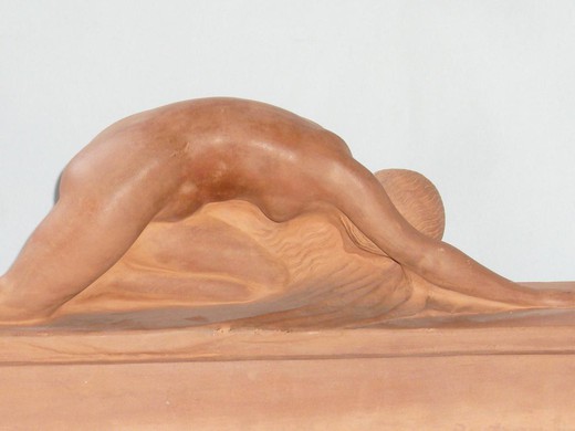 винтажная терракотовая скульптура пьера фаге в стиле ар деко, 20 век