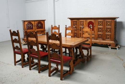 антикварный столовый гарнитур из дуба в испанском стиле, 20 век
