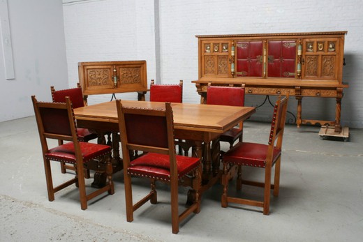 антикварный столовый гарнитур из дуба, испанский стиль, 20 век