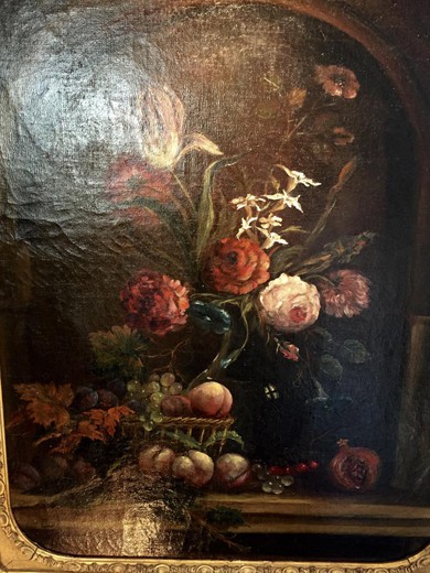 винтажный натюрморт с фруктами и цветами, 19 век