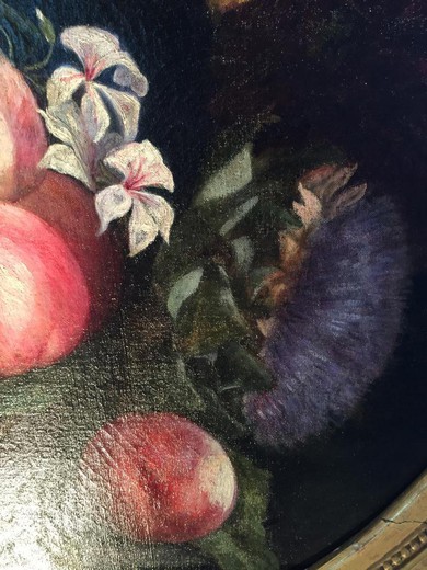 антикварный натюрморт фрукты и цветы, 19 век, масло