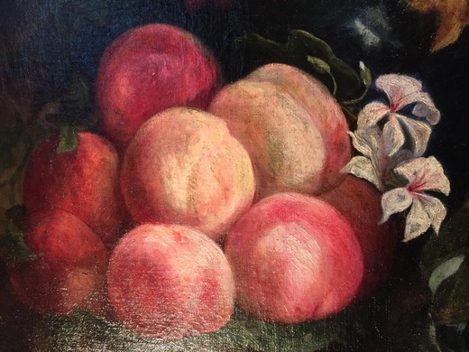 старинный натюрморт фрукты и цветы, 19 век, масло