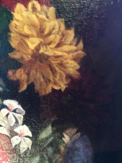 винтажный натюрморт фрукты и цветы, 19 век, масло