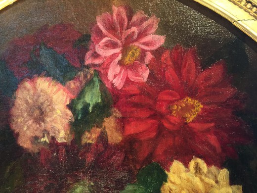 натюрморт маслом, цветы и фрукты, антиквариат, 19 век
