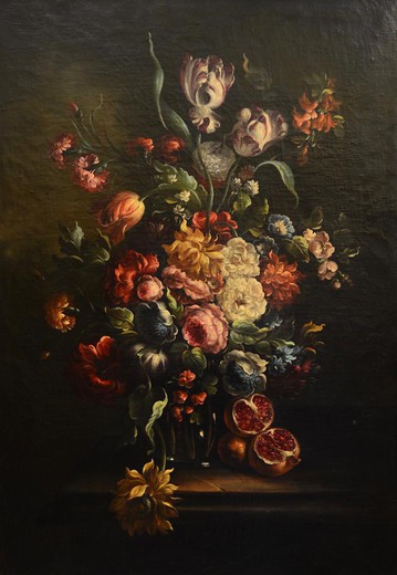 старинная картина маслом цветы, 19 век