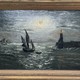 Антикварная картина «Парусники и маяк»