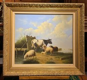 Антикварная картина «В деревне»