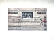 Etching showing a Paris metro station