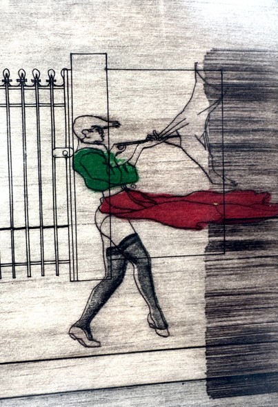 Etching showing a Paris metro station