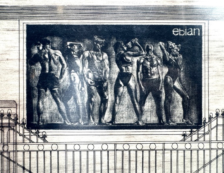 Etching showing a Paris metro station