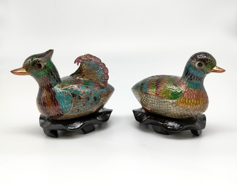 Antique paired sculpture "Mandarin Ducks"
