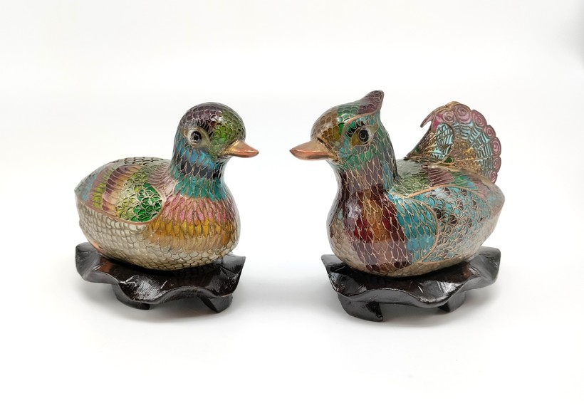 Antique paired sculpture "Mandarin Ducks"