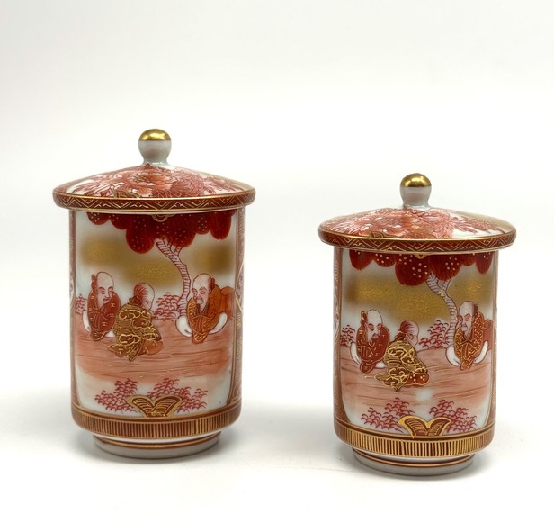 Fufu-yunomi, Kutani, and Akae paired bowls