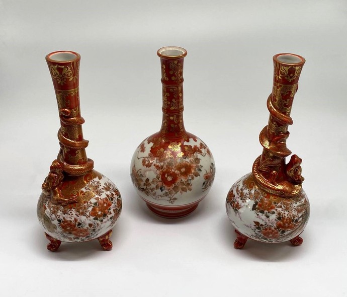 Antique set of three small vases