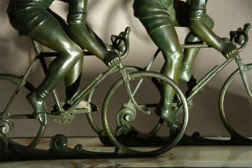 old antique things for interior and gifts sculpture cyclists bronze and marble France 1930s