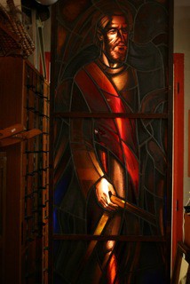 antique Jesus Christ picture on stained glass
