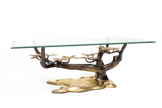 винтажный кофейный столик из бронзы и стекла, 20 век