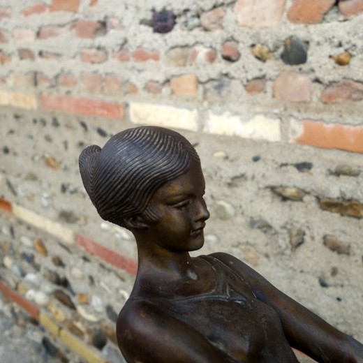 старинная мраморная скульптура женщина с борзой, 20 век